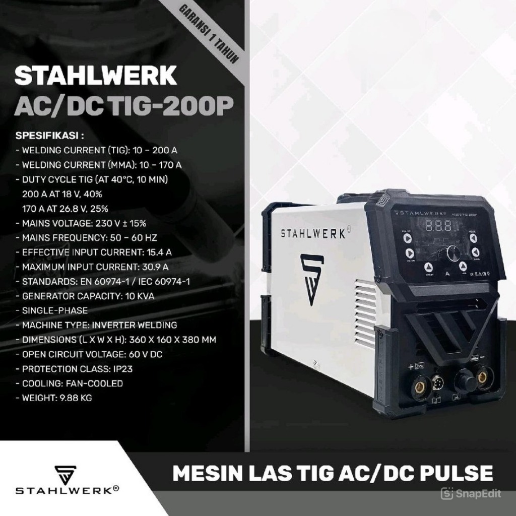 Stahlwerk WIG-200P AC/DC Mesin Las Argon TIG AC/DC Pulse 200A