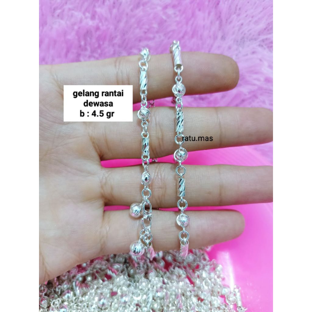 Gelang Rantai Dewasa Bambu Ukir Perak 925 Asli