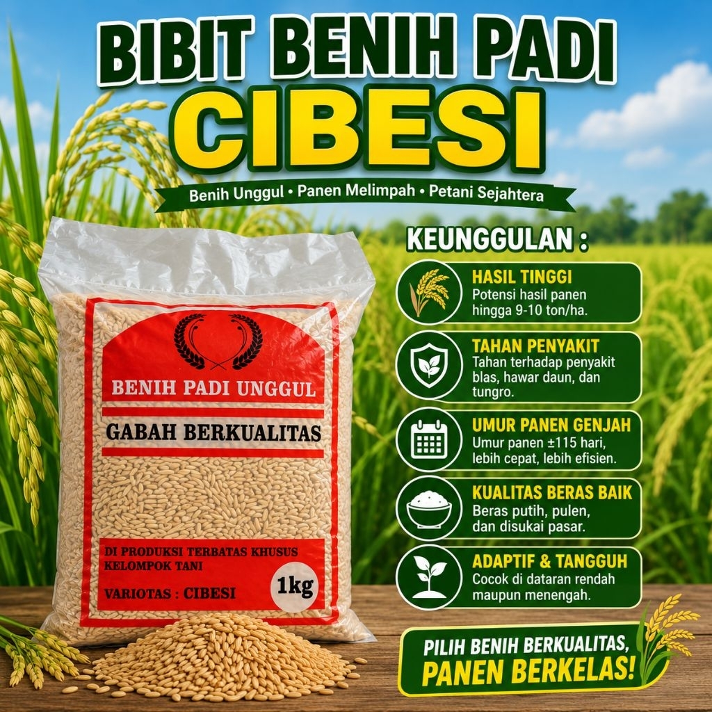 BIBIT PADI BENIH CIBESI 1KILO ORIGINAL KUALITAS PREMIUM