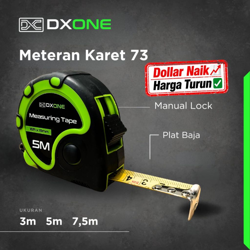 [PROMO HEMAT] DX-ONE 73 Meteran Karet Uk 3m 5m 7.5m / Tahan Banting / Kuat / Rol Meter / Tukang / Me