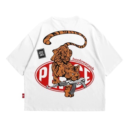 Kaos Distro Putih Grafis Harimau "Peace" Style Viral Streetwear