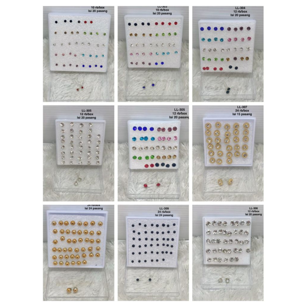 Anting box permata//anting box motif permata warna//anting box permata putih//anting bahan plastik