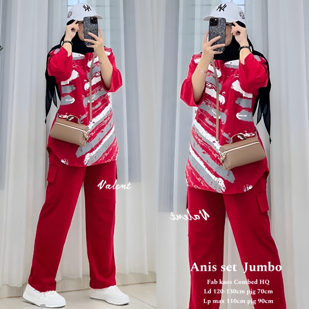 Valent One Set Kaos Combed HQ Premium | Mei Set / Anis Set / Aulia Set Jumbo Setelan Celana Wanita M