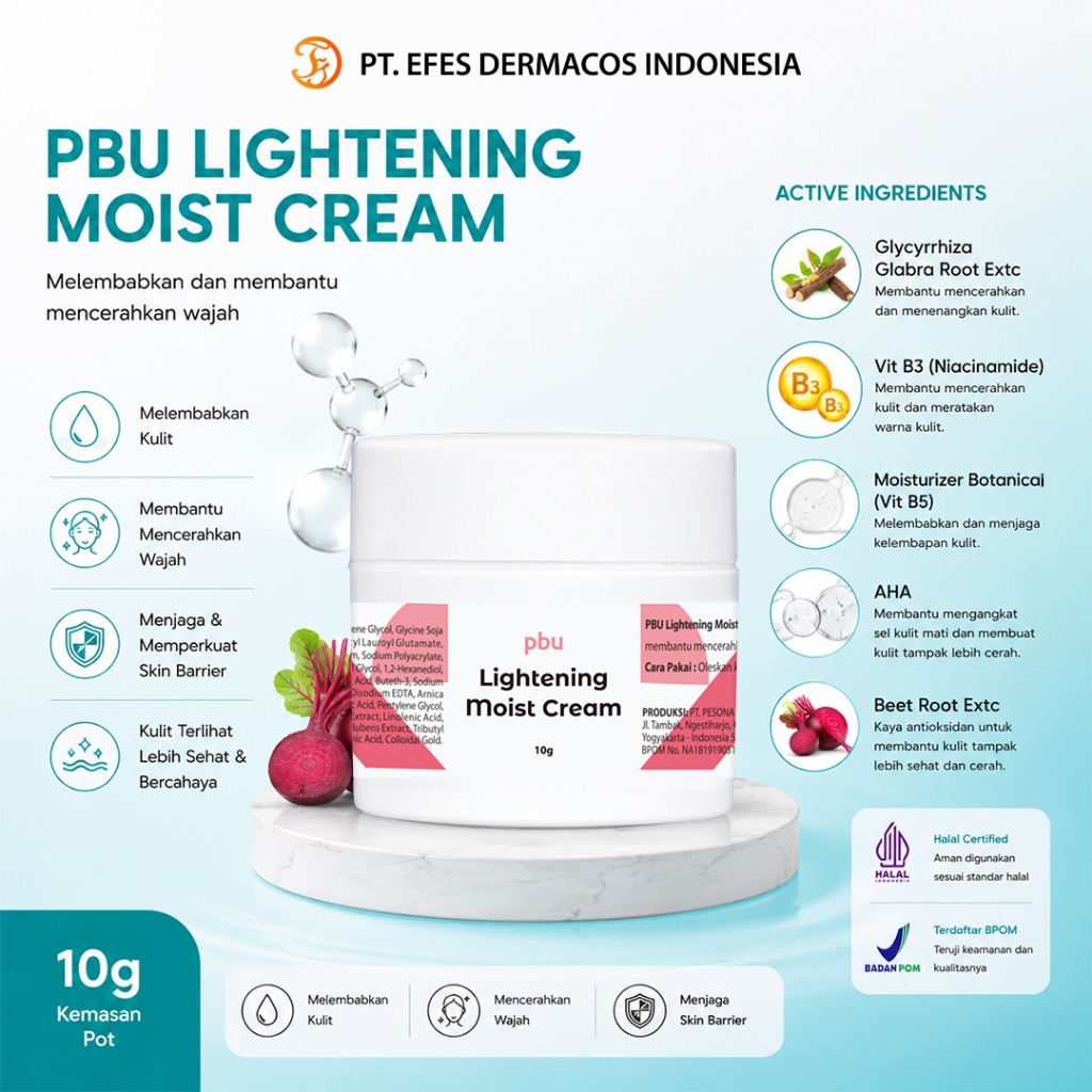PBU Lightening Moist Cream 10Gr | KRIM PENCERAH PELEMBAB ANTI AGING | Brightening | Krim Glowing