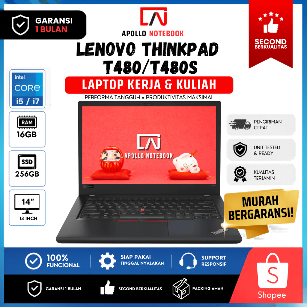 Lenovo Thinkpad T480 T480s i5/i7 16GB SSD 1TB - Laptop 14" - Second Mulus Bergaransi