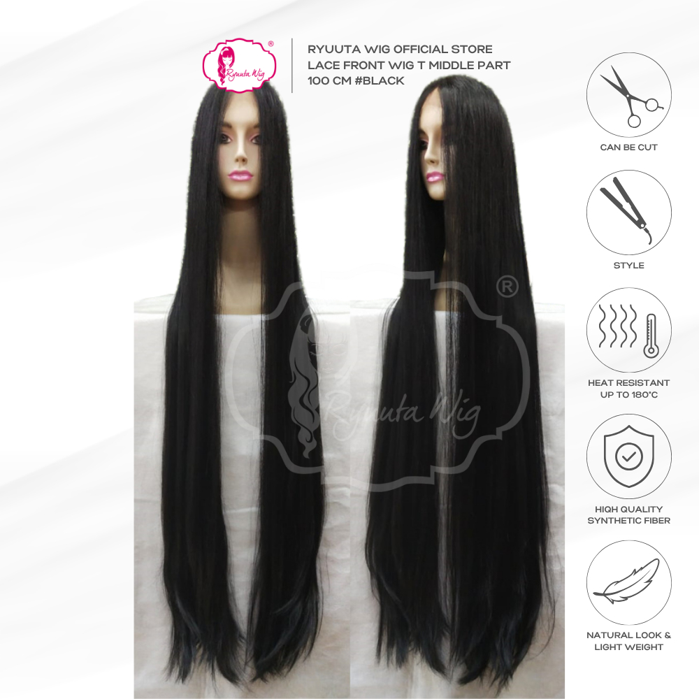 Ryuuta Wig Lace Front Extra Long 100cm Straight Lurus Hitam Coklat Pirang
