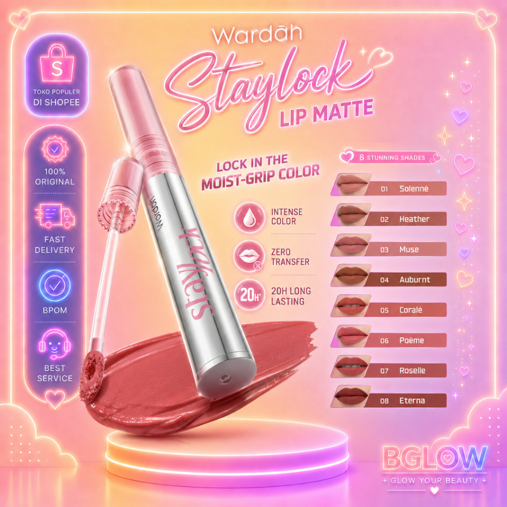 NEW! Wardah Staylock Lip Matte: 20H+ Long lasting Lip Cream, Real Life Approved!-Lip Matte Ringan Ny