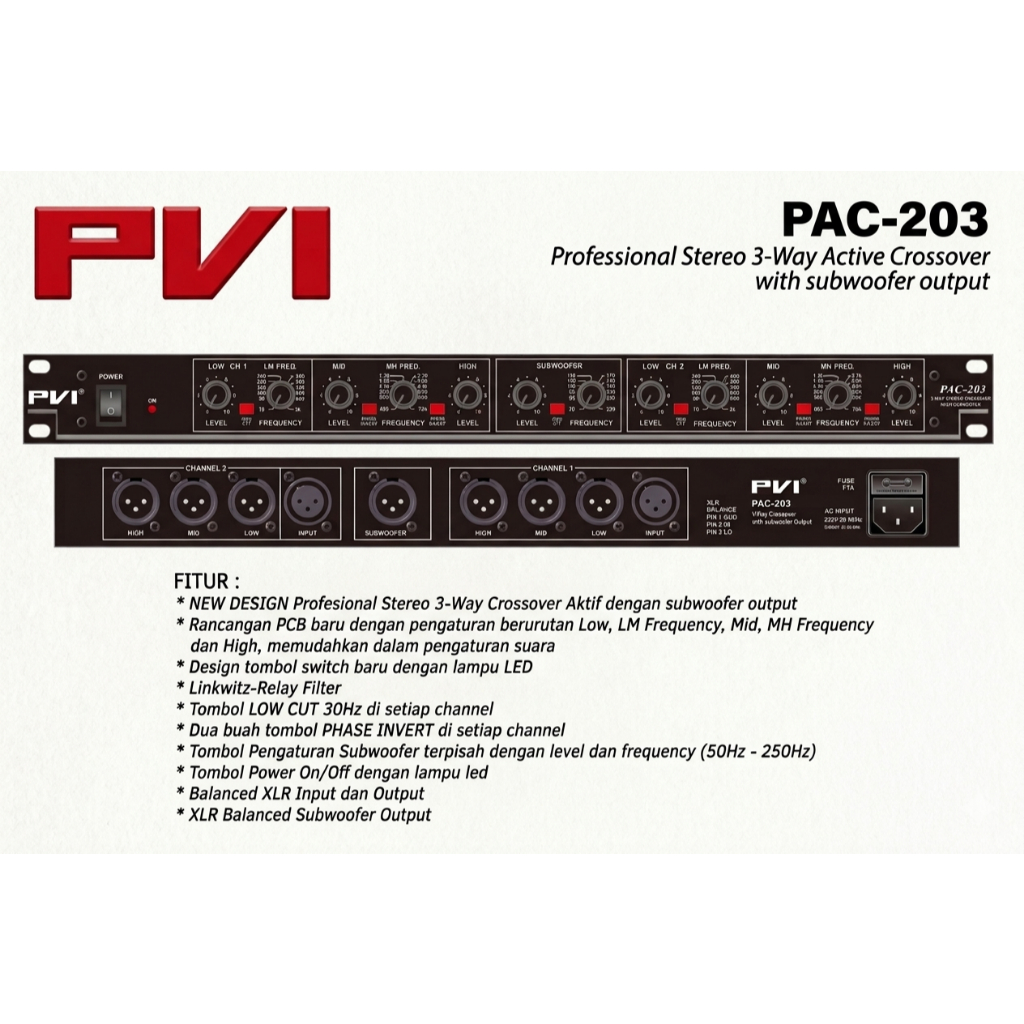 PVI PAC-203 Crossover 3 way plus subwoofer