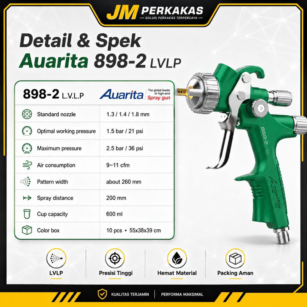 SPRAY GUN AUARITA 898-2 LVLP NOZZE 1.3mm capacity cup 600ml