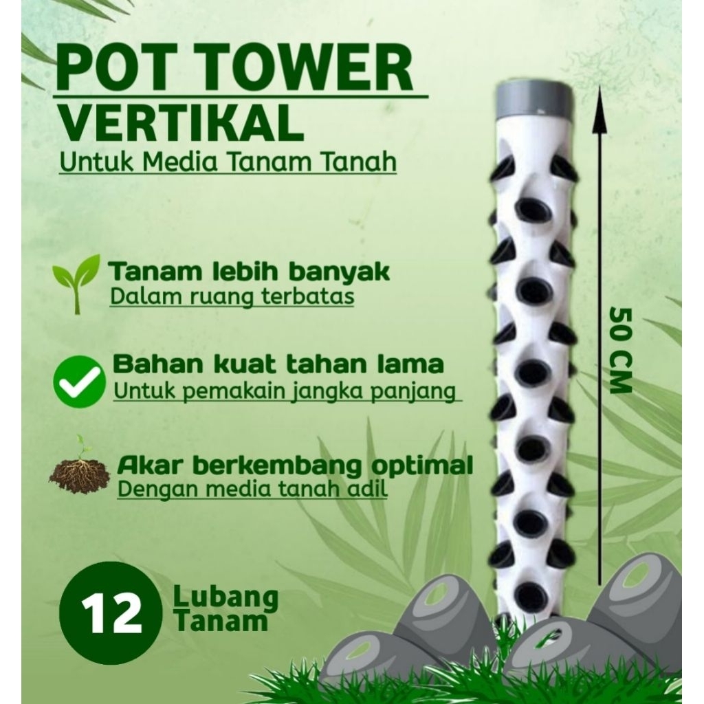 GROWING POT TOWER 12 LUBANG TANAM 50CM Vertikal vertikultur, pot tanaman pot hidroponik, pot tebal k