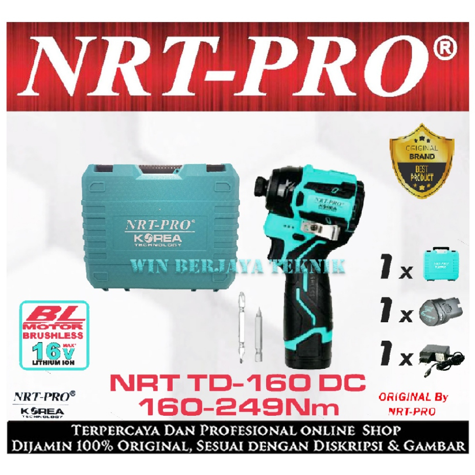 NRT-PRO TD 160 DC Mesin Bor Obeng Cordless Drill 16V Impact Driver Sekrup Screwdriver Baterai Batre 