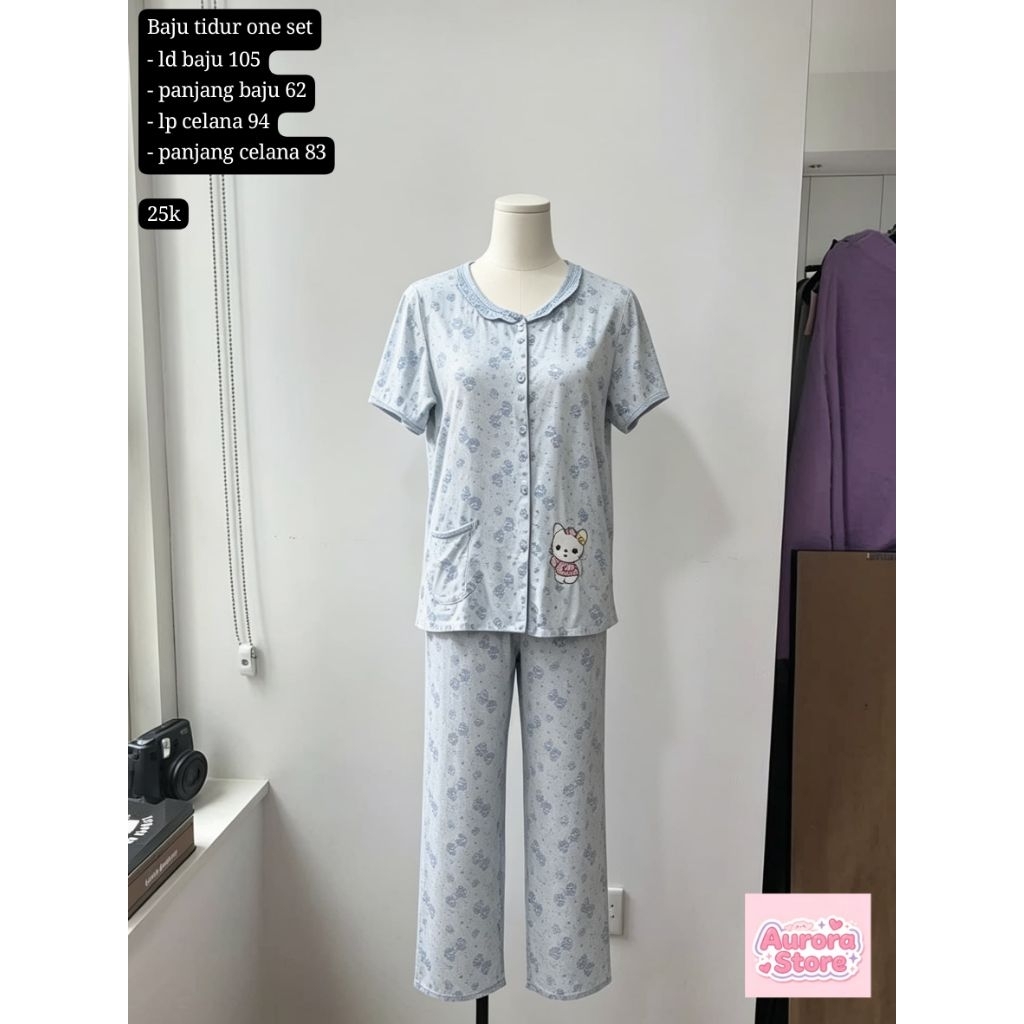 aurora PL + adm / one set baju tidur wanita lucu / bahan katun lembut