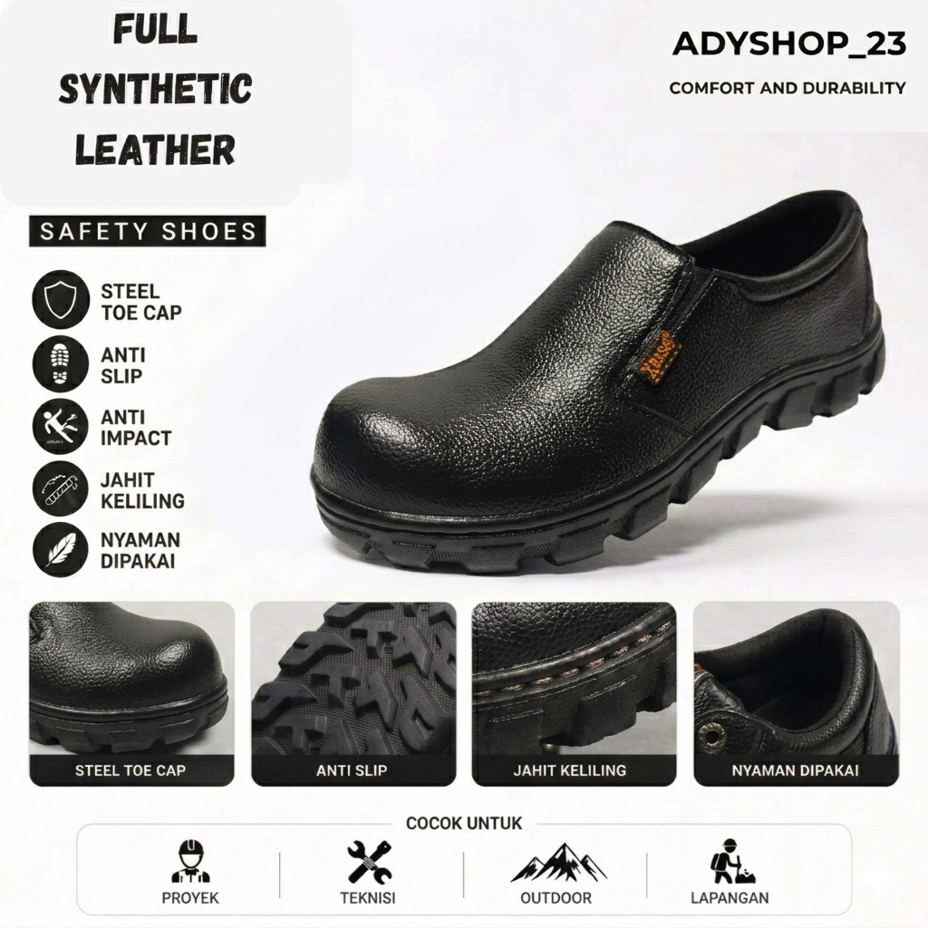 Sepatu Safety xbasa slipon - Anti Slip, Sol Tebal, Baja di Ujung Kaki