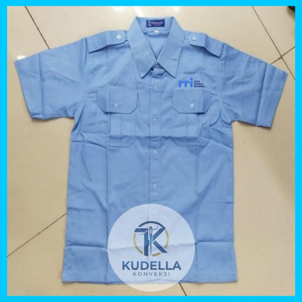 RRI Kemeja RRI Radio Republik Indonesia Biru Muda PDH Lengan Pendek Pria