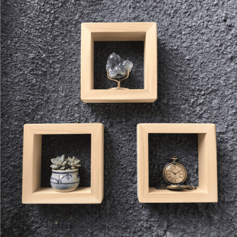 Rak Dinding Kayu Kotak Persegi Natural / Hiasan Dinding Kayu Kotak Persegi