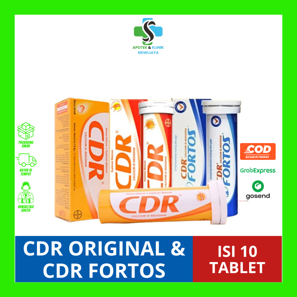 CDR Original & CDR Fortos Effervescent Kalsium 10 Tablet Rasa Jeruk untuk Membantu Kesehatan Tulang