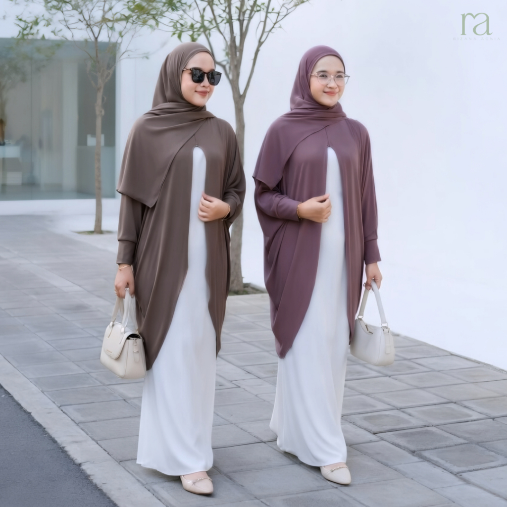 Gamis Muslimah Syar'i Setelan Jilbab Abaya Alika Dress Inner Jersey Zoya Premium