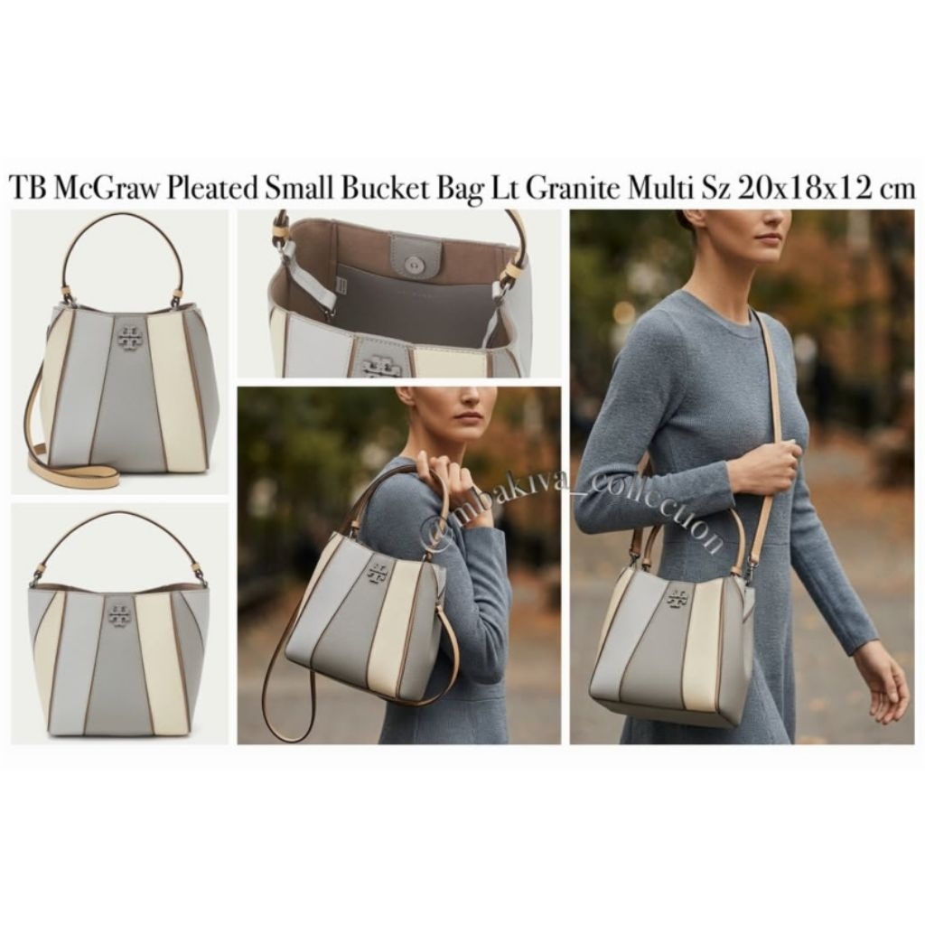 TB McGraw Pleated Small Bucket Bag Lt Granite Multi