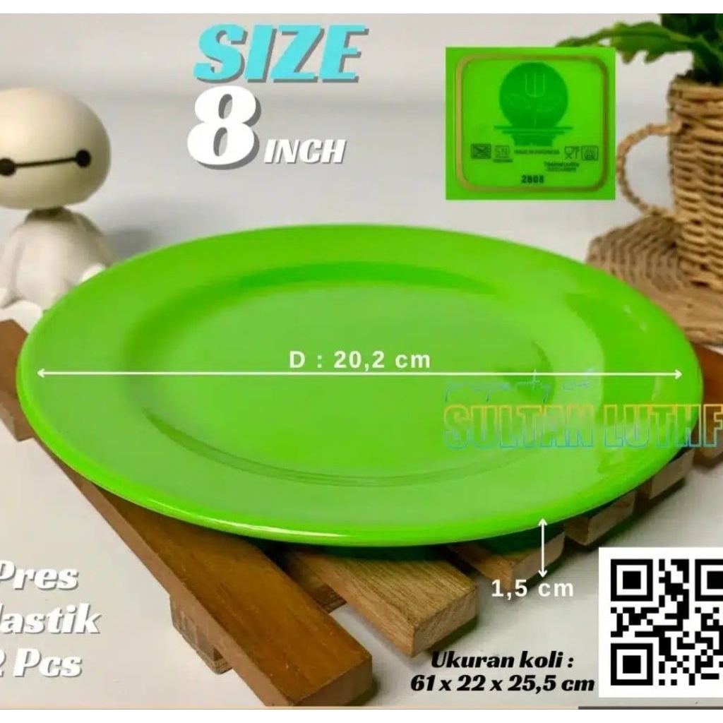 Piring Melamin Dangkal Tebal 8 Inch P2808-318 Hijau Muda