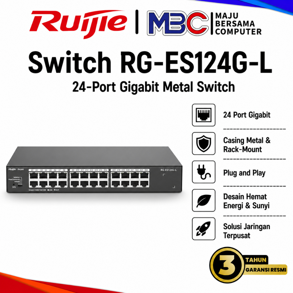 Ruijie Reyee RG-ES124G-L 24 Port Metal Gigabit Unmanaged Switch Hub