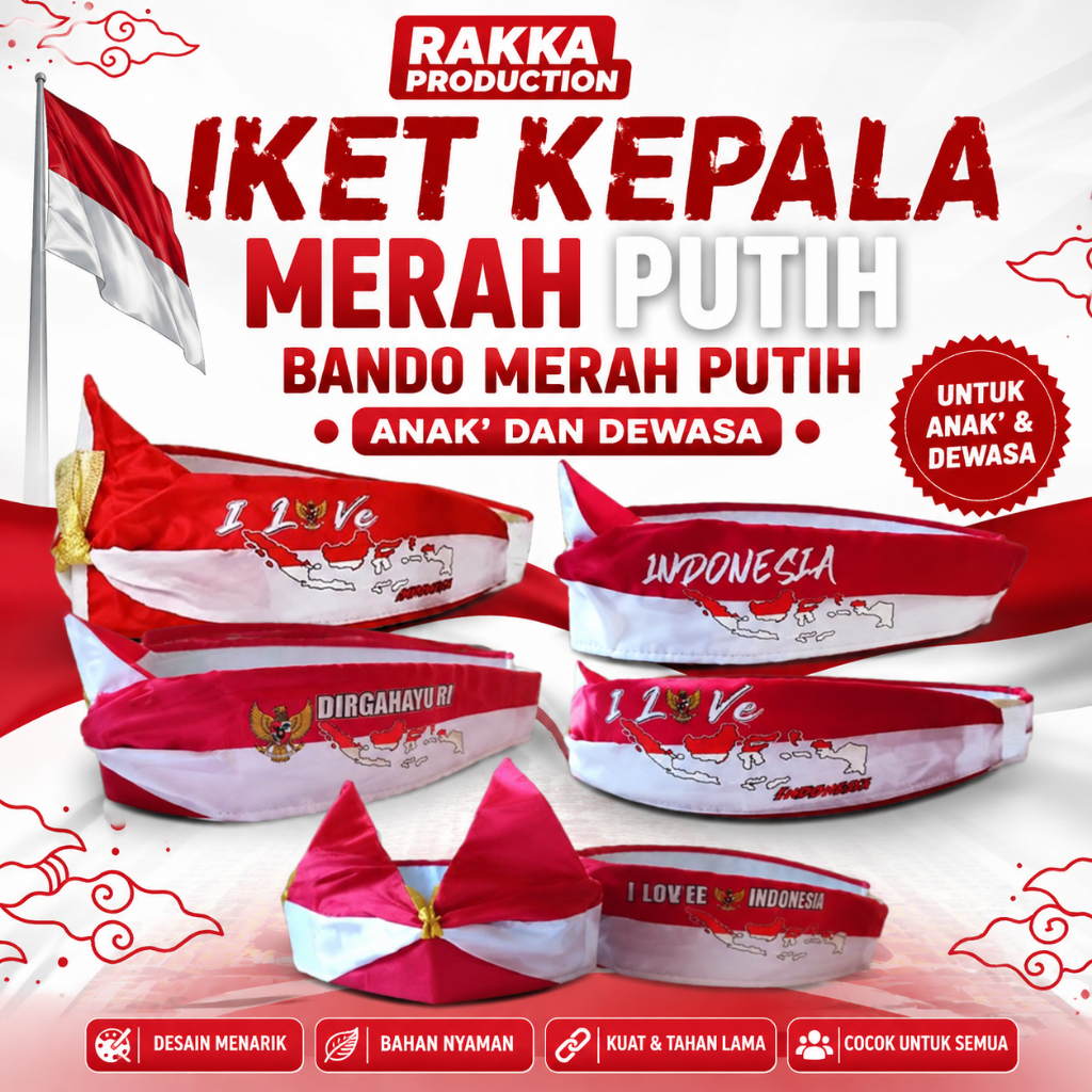 Ikat Kepala Merah Putih POLOS//Bando Merah Putih//Blangkon Merah Putih