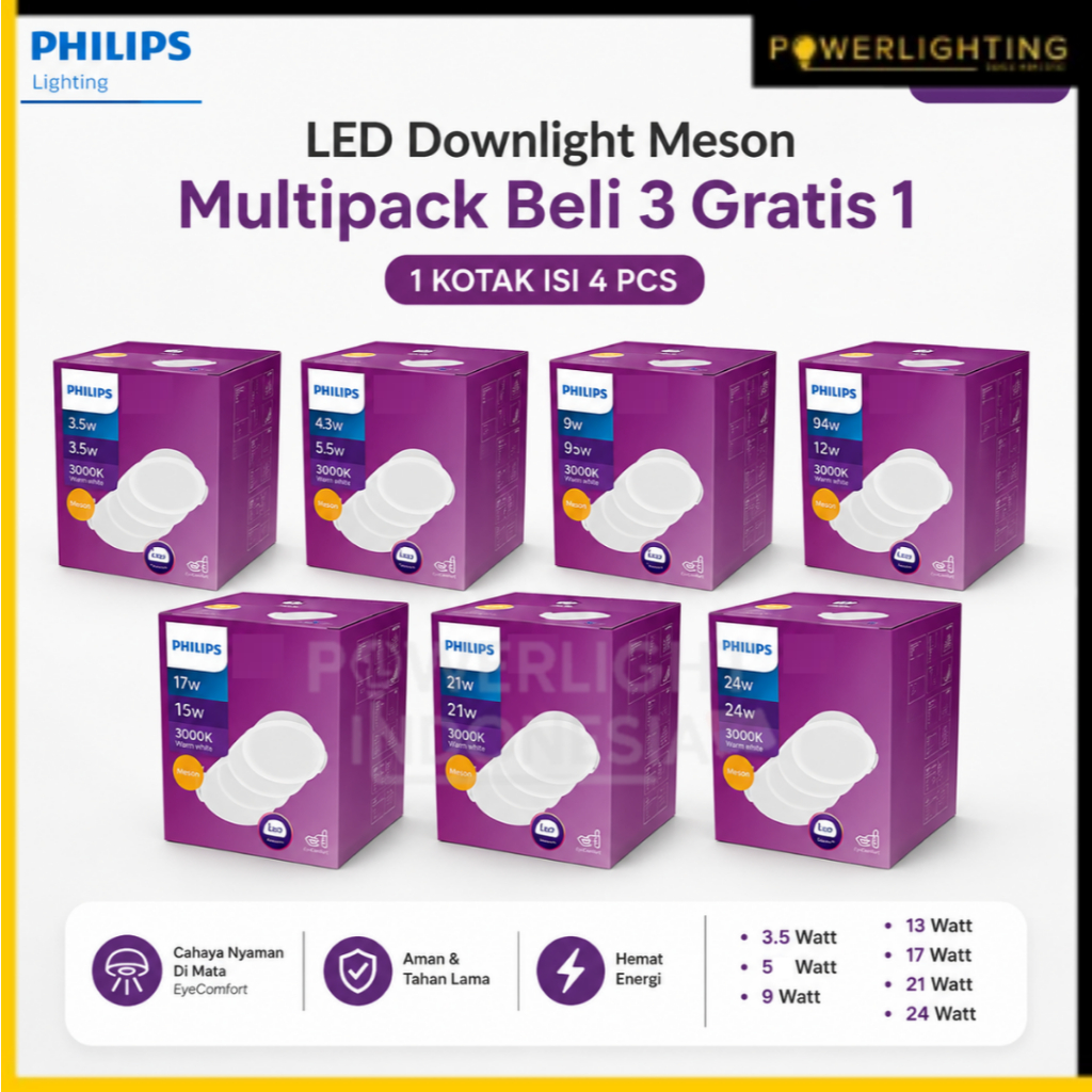 Philips LED Downlight Meson 3.5W / 5W / 9W / 13W / 17W / 21W / 24W  Cool Daylight 1 Kotak Isi 4