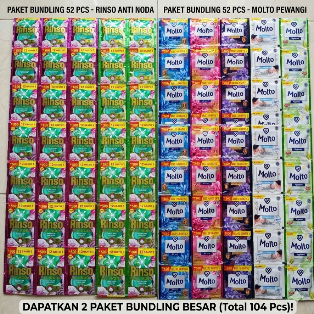 Grosir 52 Pcs Rinso Cair Sachet / Molto Pewangi Pakaian Paket Bundling Hemat