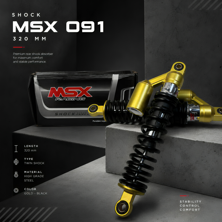 Shockbreaker Belakang MSX 091 Tabung 320MM Universal | Shock Motor Racing RX King Tiger MegaPro GL P
