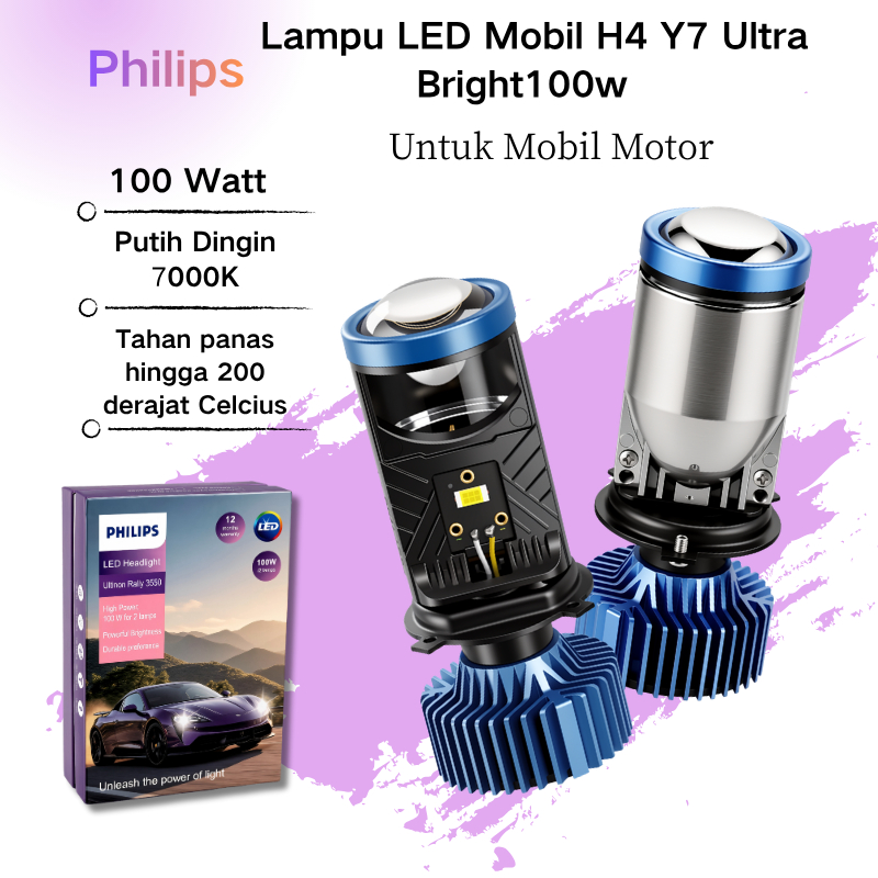 Philips H4 Y7 Lampu LED Laser Super Terang untuk Modifikasi Mobil & Truk