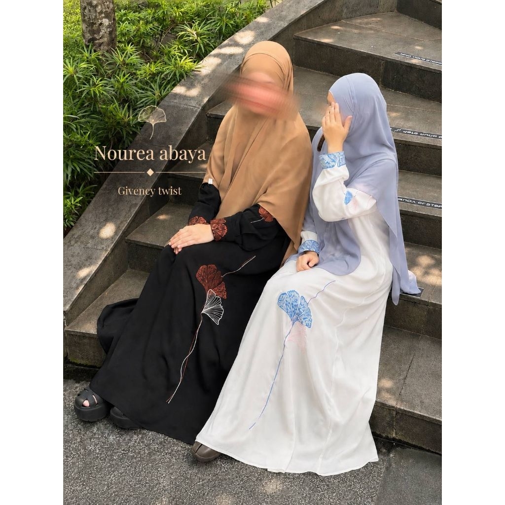 Shafeeya - Nourea Abaya Hitam Putih Polos Motif Bordir Gamis