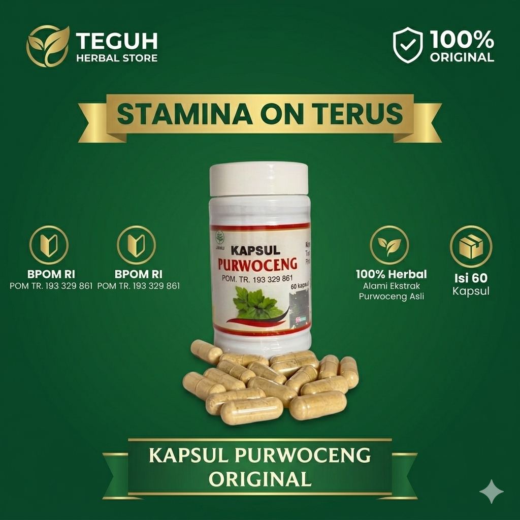 Kapsul Purwoceng Ekstrak Alami Original BPOM - Suplemen Stamina Pria 60 Kapsul