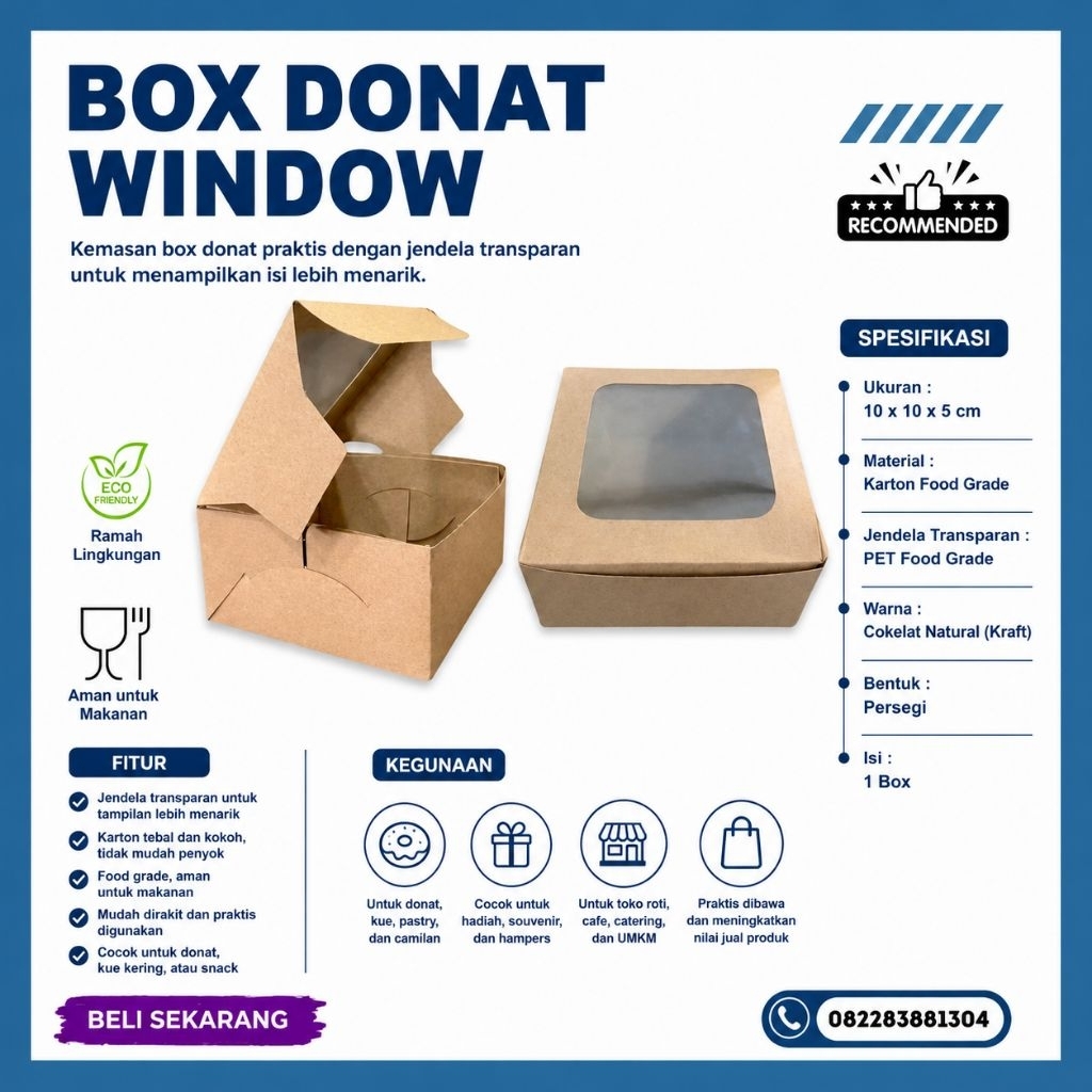 DUS DONAT WINDOW ISI 1 CRAFT UK.10X10X5CM- BOX DIMSUM - BAHAN CRAFT-BOX DONAT