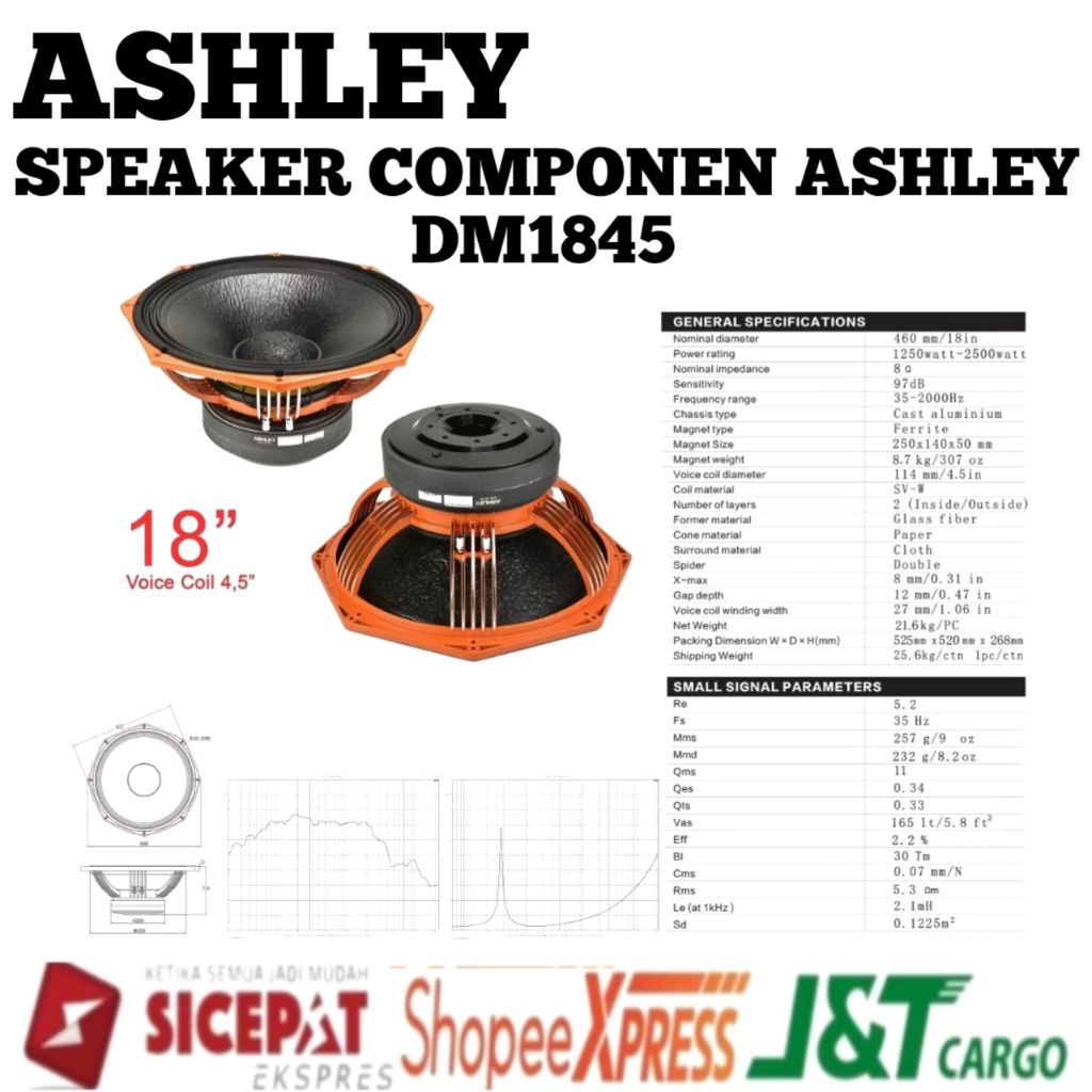 Speaker Komponen Ashley Dm1845 Original Componen Double Magnet 18inch Ashley