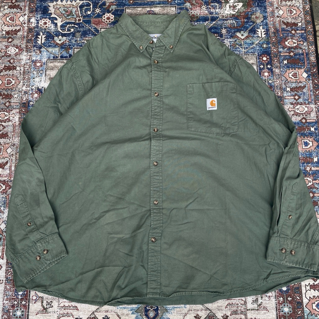 kemeja long shirt outer carhartt pocket green olive rare casual streetwear second