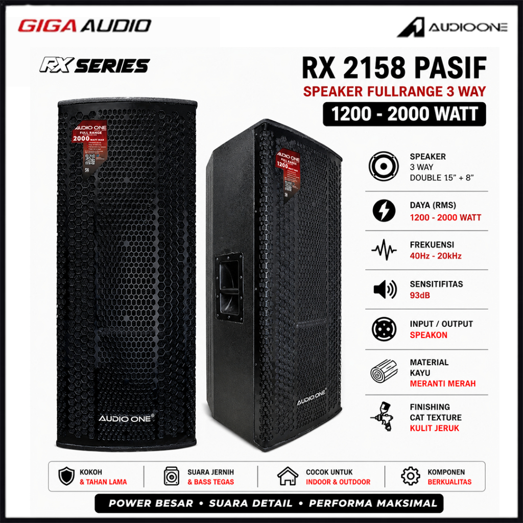 Speaker 3 Way RX 2158 Pasif Double 15 Inch + 8 invh Full Bass Sound System Original I GA