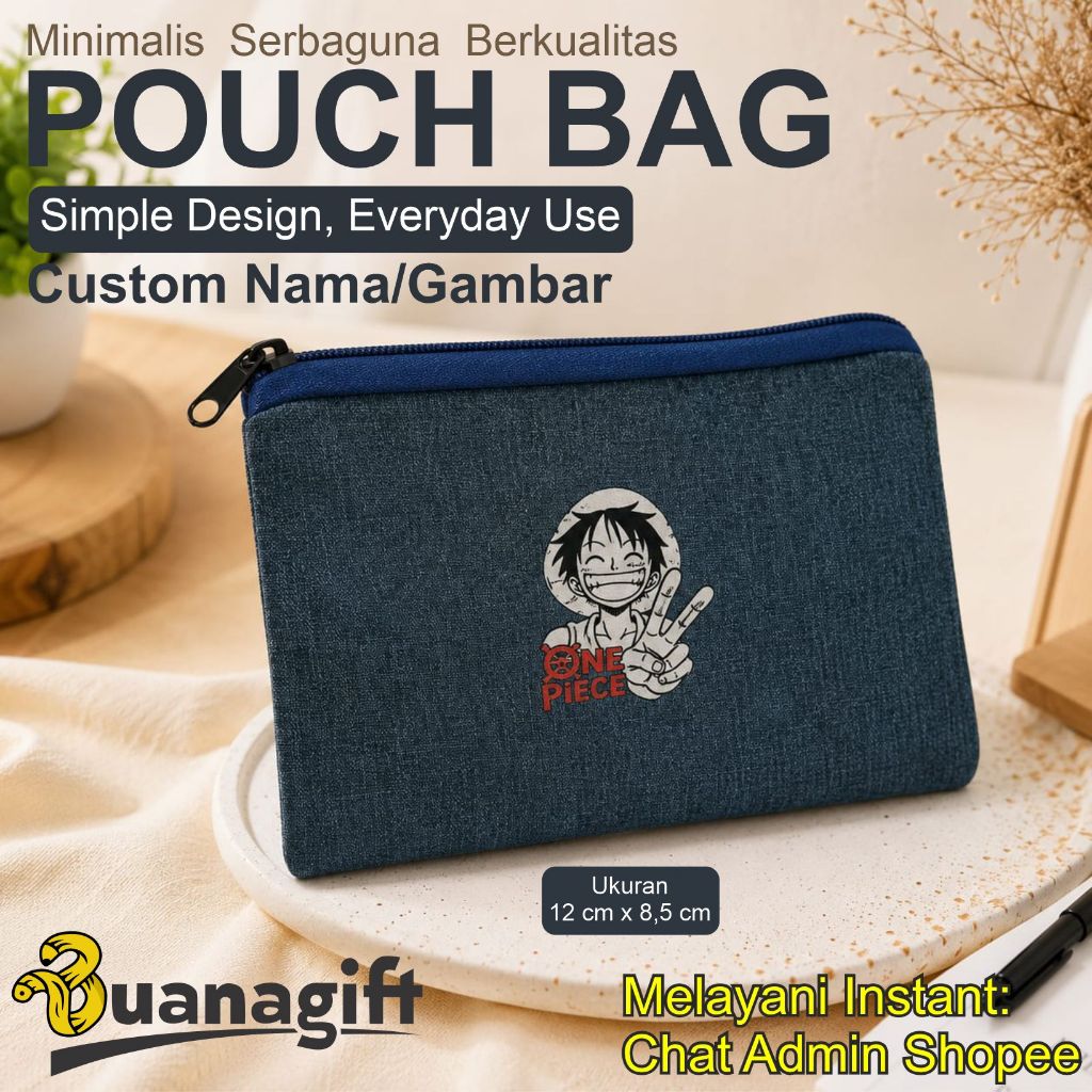 Custom Pouch Bag Denim Mini Multifungsi Tempat Kosmetik Dompet Koin Canvas Premium - Custom Print - 