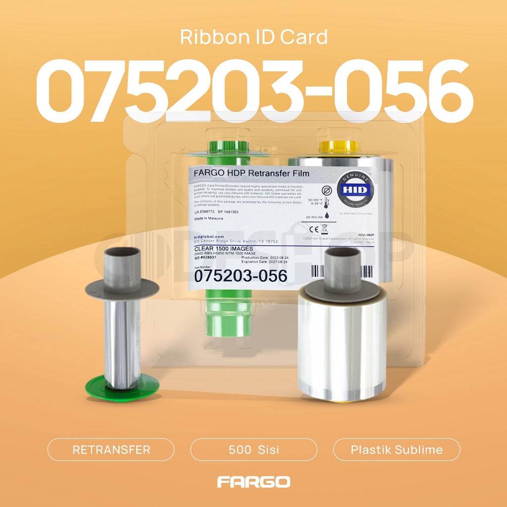 Ribbon Printer ID Card Fargo HDP5600 HDP5000 E-KTP PN 075203-056 Clear Retransfer Film Tinta 1500 Si