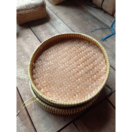 Tampah Bambu Tali Kuning Mini 25cm Tambir Bulat Nyiru Anyaman Bambu Penampi Beras