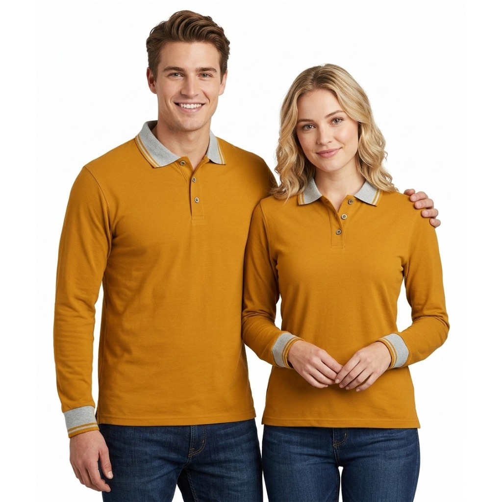 Kaos kerah FO LIST & KOMBINASI lengan panjang MUSTARD / kaos kerah polos lengan panjang FO LIST / ka
