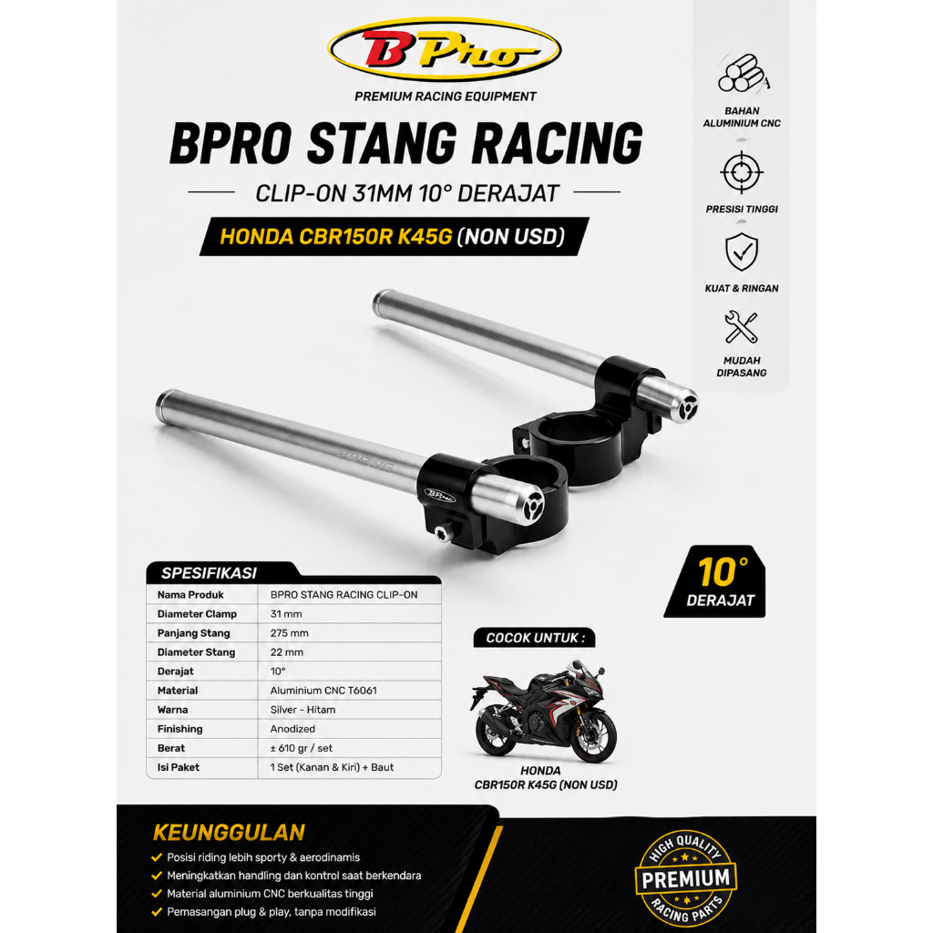 BPRO STANG RACING HONDA CBR150R K45G (NON USD) - 31MM 10 DERAJAT