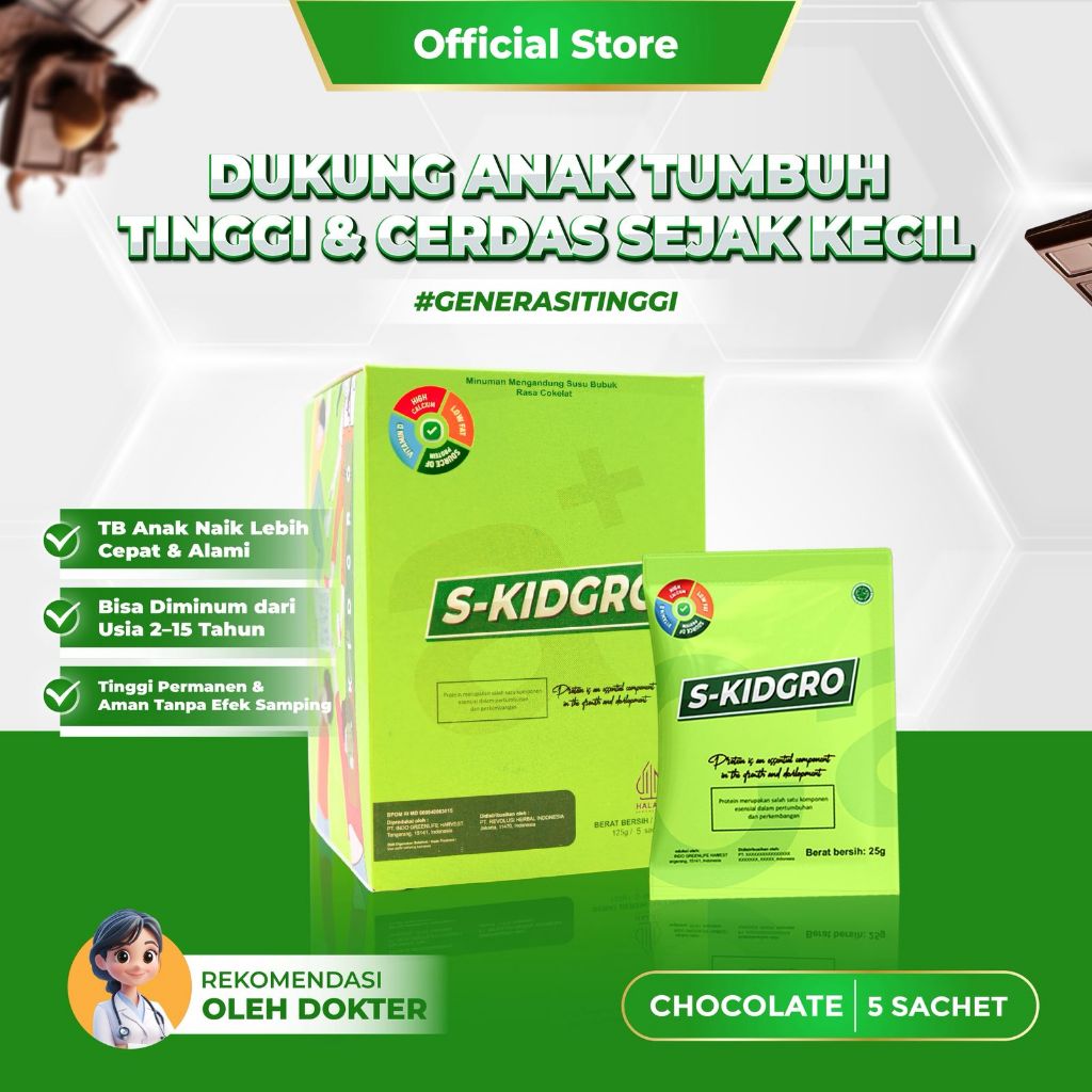 S-KIDGRO 5 SACHET – Susu Peninggi Badan Anak Usia  2–15 Tahun Tinggi Kalsium