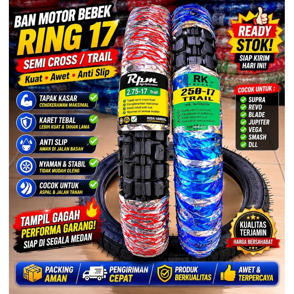ban luar motor bebek semi cross/trail sepasang ring 17 free ban dalam