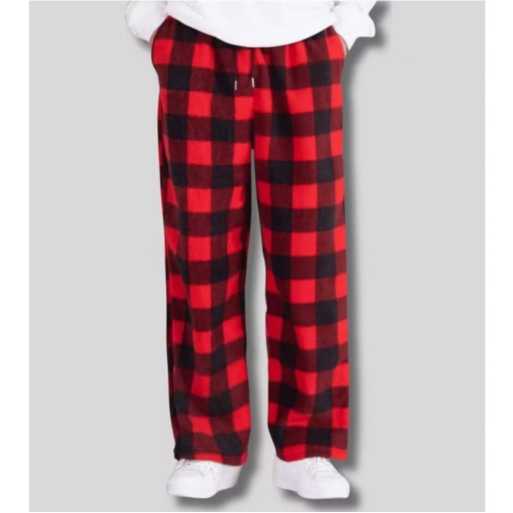 Celana Pria Baggy Pants Flanel Panjang Tartan Kotak Merah Unisek