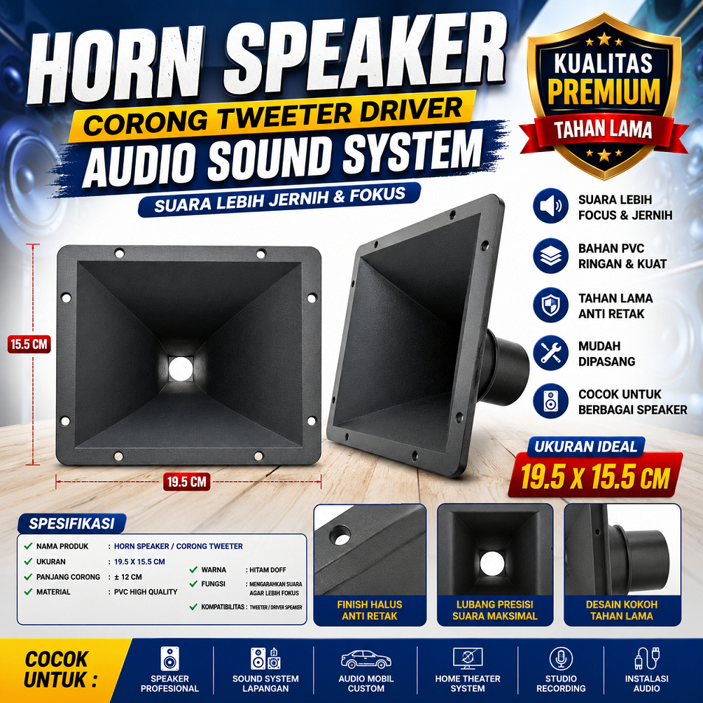 Horn Speaker 19.5x15.5 cm Corong Tweeter Driver Audio Sound System