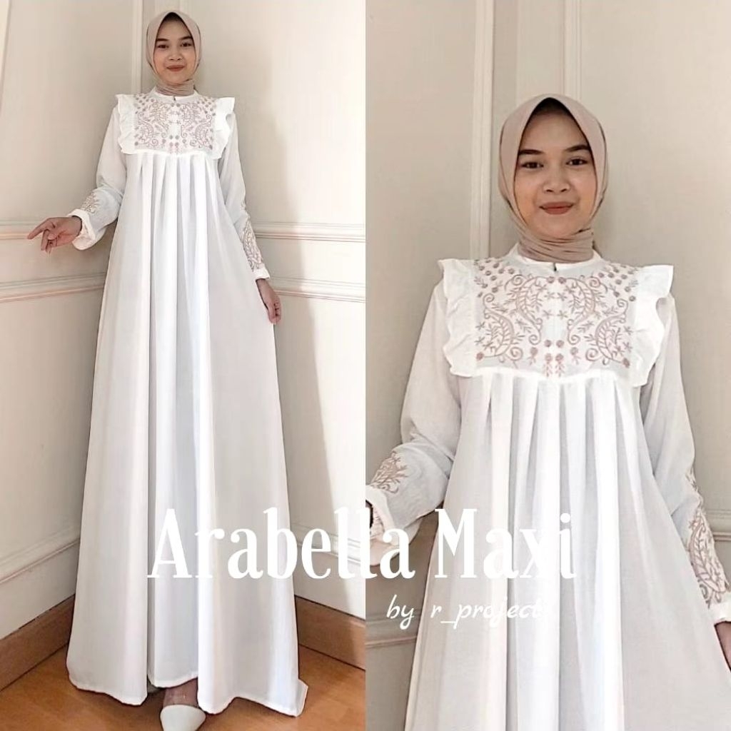 Gamis Crinkle Airflow Bordir Putih