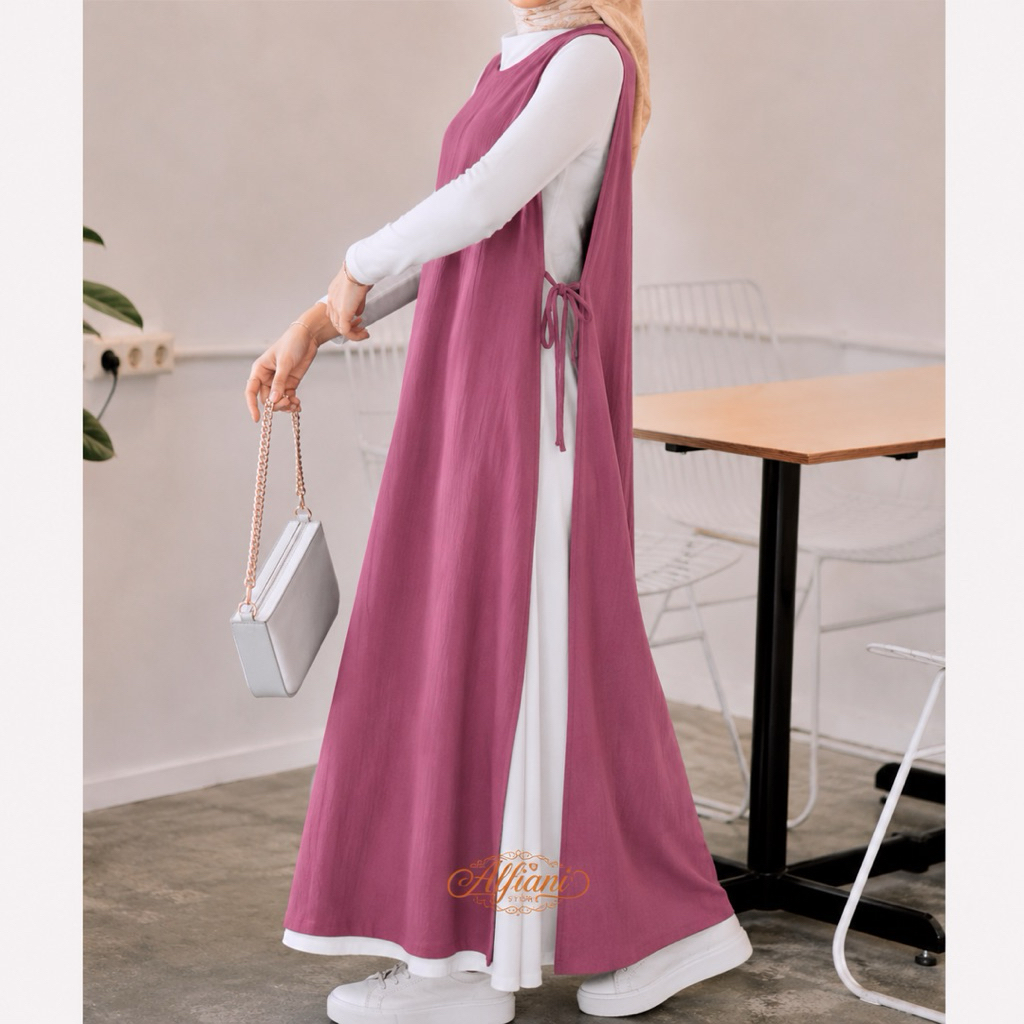 ALFIANI Outer Wanita Terbaru Kekinian Long Vest Tali Samping Polos Hitam