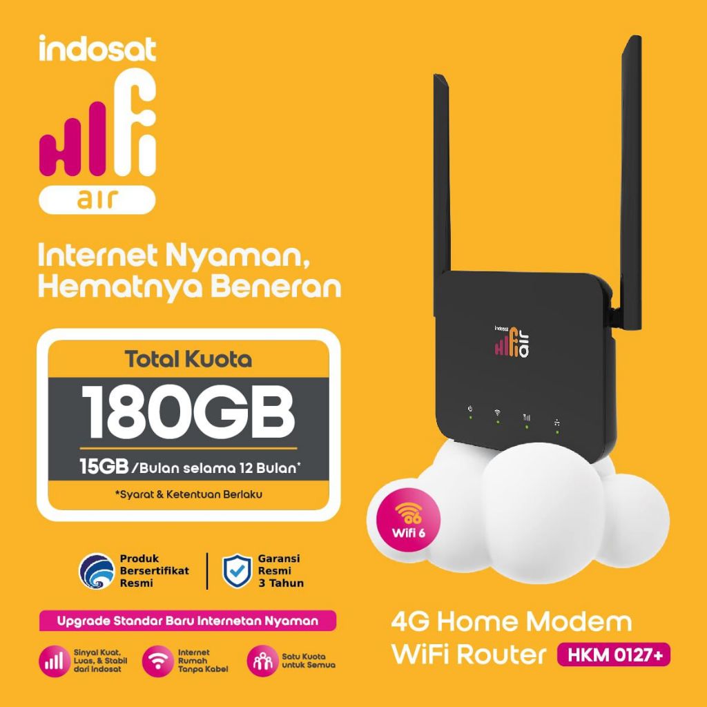 Indosat Hifi Air Modem Wifi 6 HKM 127+ Free 180GB 12 Bulan Modem Rumahan 4G Unlock