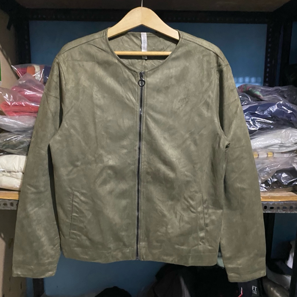 Zara Man Suede Collarless Jacket Hijau Size L 64x54