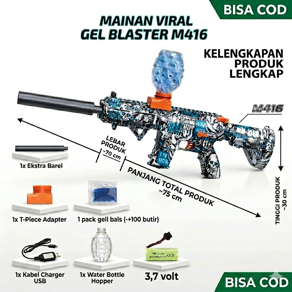 MAINAN GUN BLASTER M416/AK-47 GEL BLASTER GUN OTOMATIS-WATER GEL BLASTER PELURU AIR AMAN DAN SERU - 