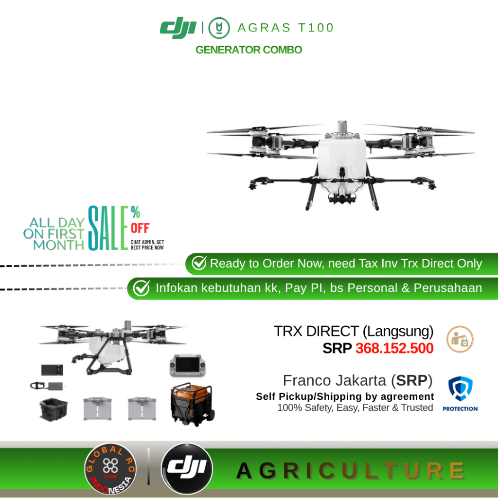 DJI Agras T100 Generator Combo 2 Battery Drone Pertanian Semprot Hama